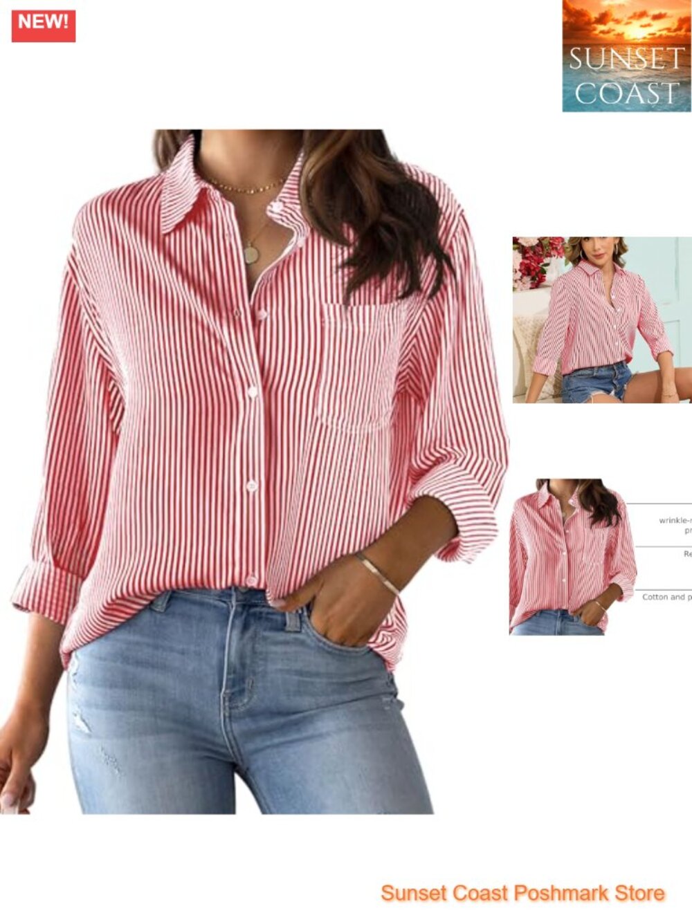 Wrinkle-Resistant Striped Long Sleeve Button Down Shirt Cotton Blend